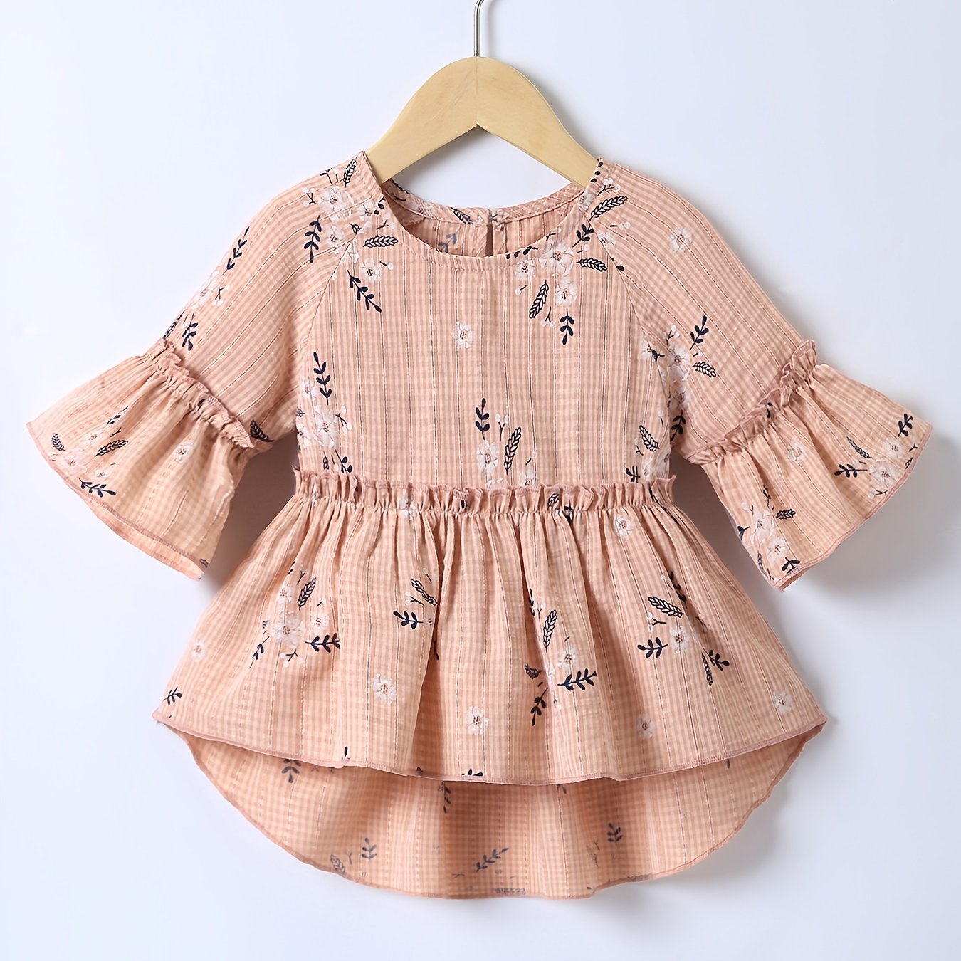 Girls Floral Print Peplum Blouse Flared Sleeve Holiday Outfit