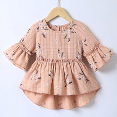 Girls Floral Print Peplum Blouse Flared Sleeve Holiday Outfit