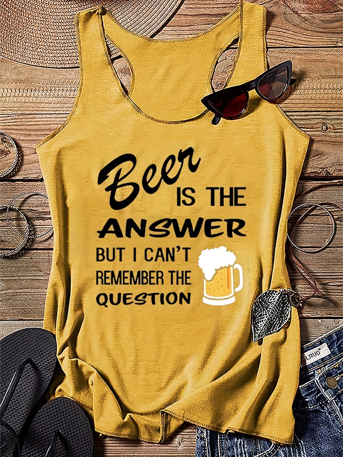 Women's Letter Graphic Tank Top Crew Neck Casual Summer Top