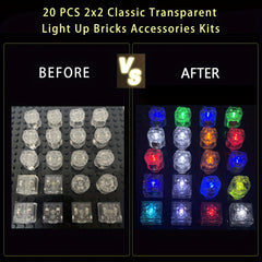 20pcs Light Up Bricks Accessory Kit, 2x2 Classic Clear LED Light Bricks Set