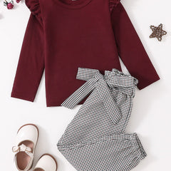 Girls Ruffle Top & Plaid Pant Set Kids Clothes