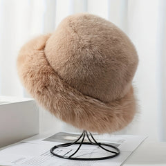 Fluffy Faux Fur Bucket Hat Plush Warm Hat