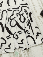 Abstract Print Slanted Shoulder Set with High Waist Pants