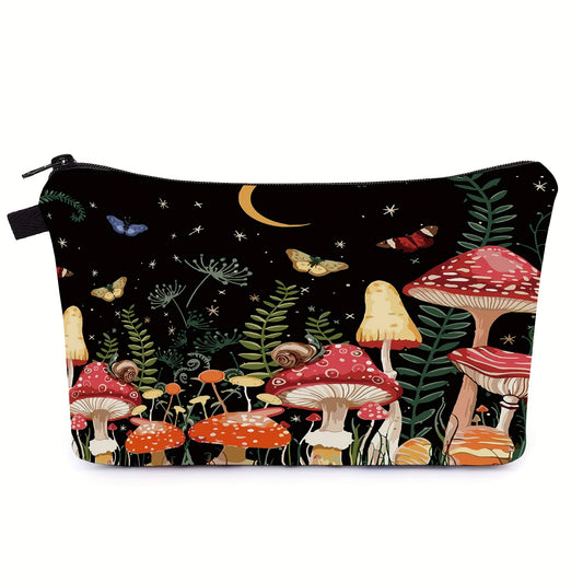 Small Mushroom Print Makeup Bag Waterproof Clutch Handbag