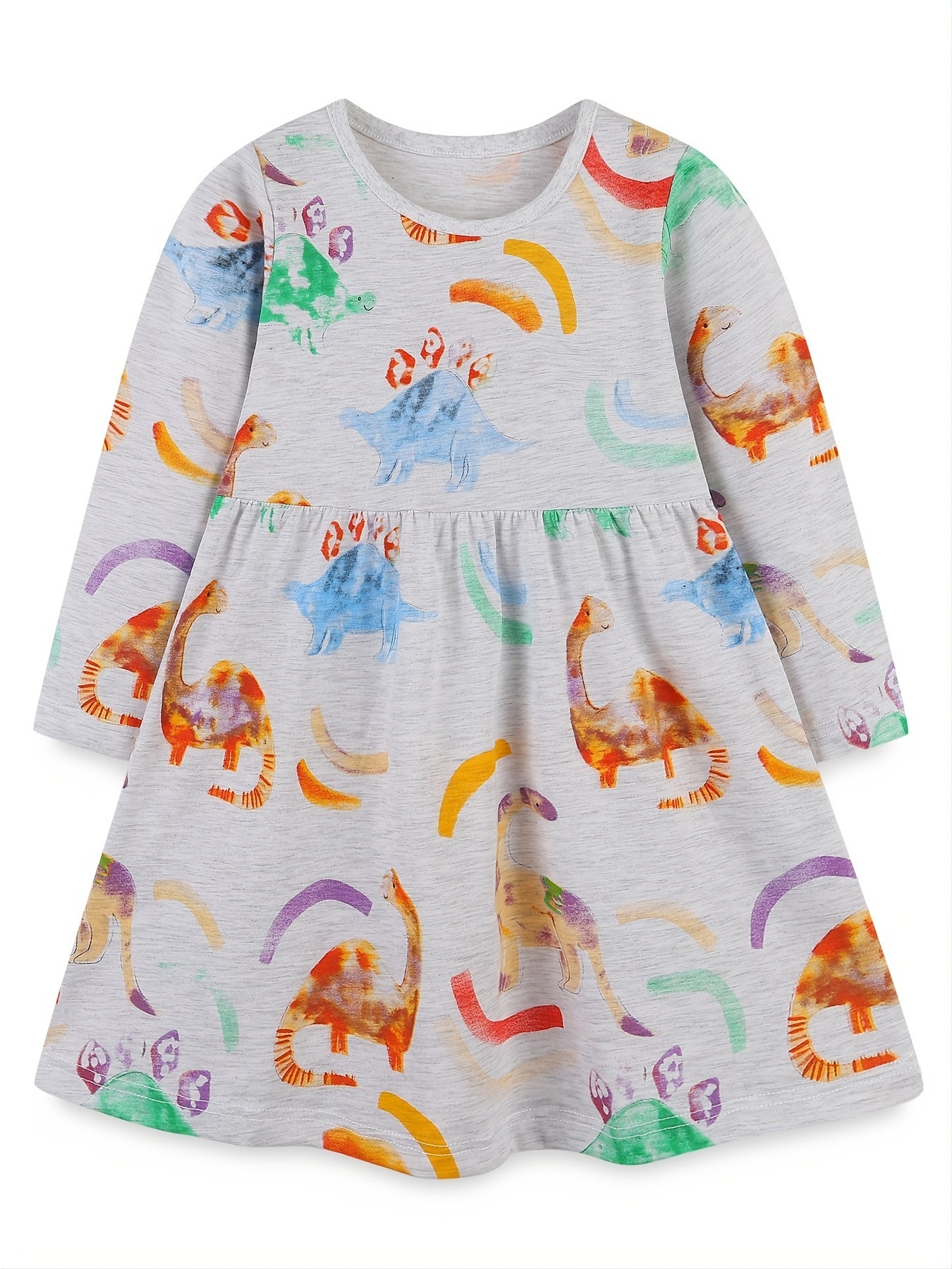 Cotton Dinosaur Print Dress for Toddler Girls