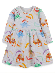 Cotton Dinosaur Print Dress for Toddler Girls