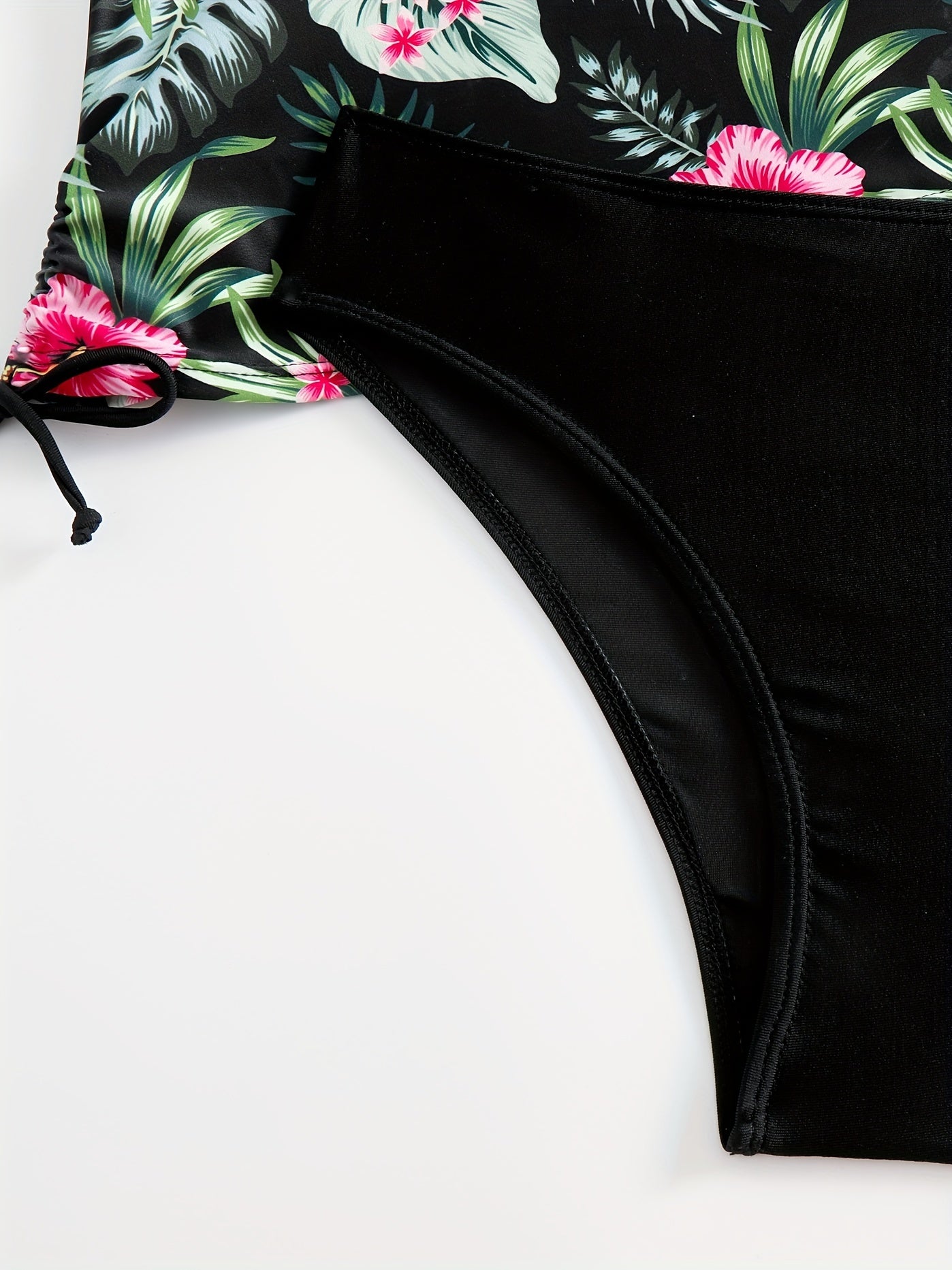 Tropical Print Halter Tankini Set High Cut Swimsuit