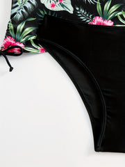 Tropical Print Halter Tankini Set High Cut Swimsuit