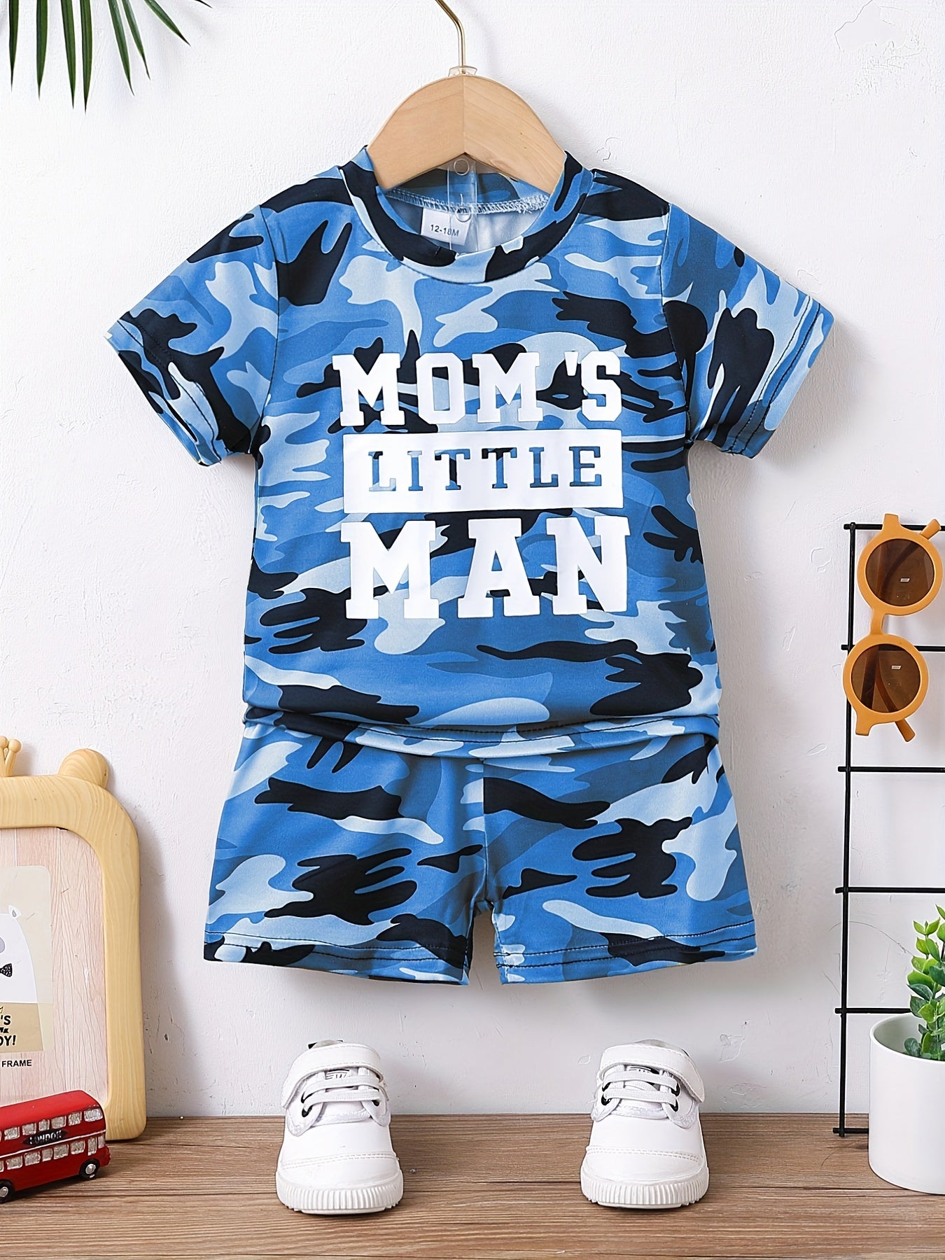 2pcs 'Mama's Little Man' Camo T-shirt & Shorts Set for Baby Boys
