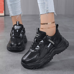 Women's Chunky Sneakers Faux Leather Heighten Casual Shoes