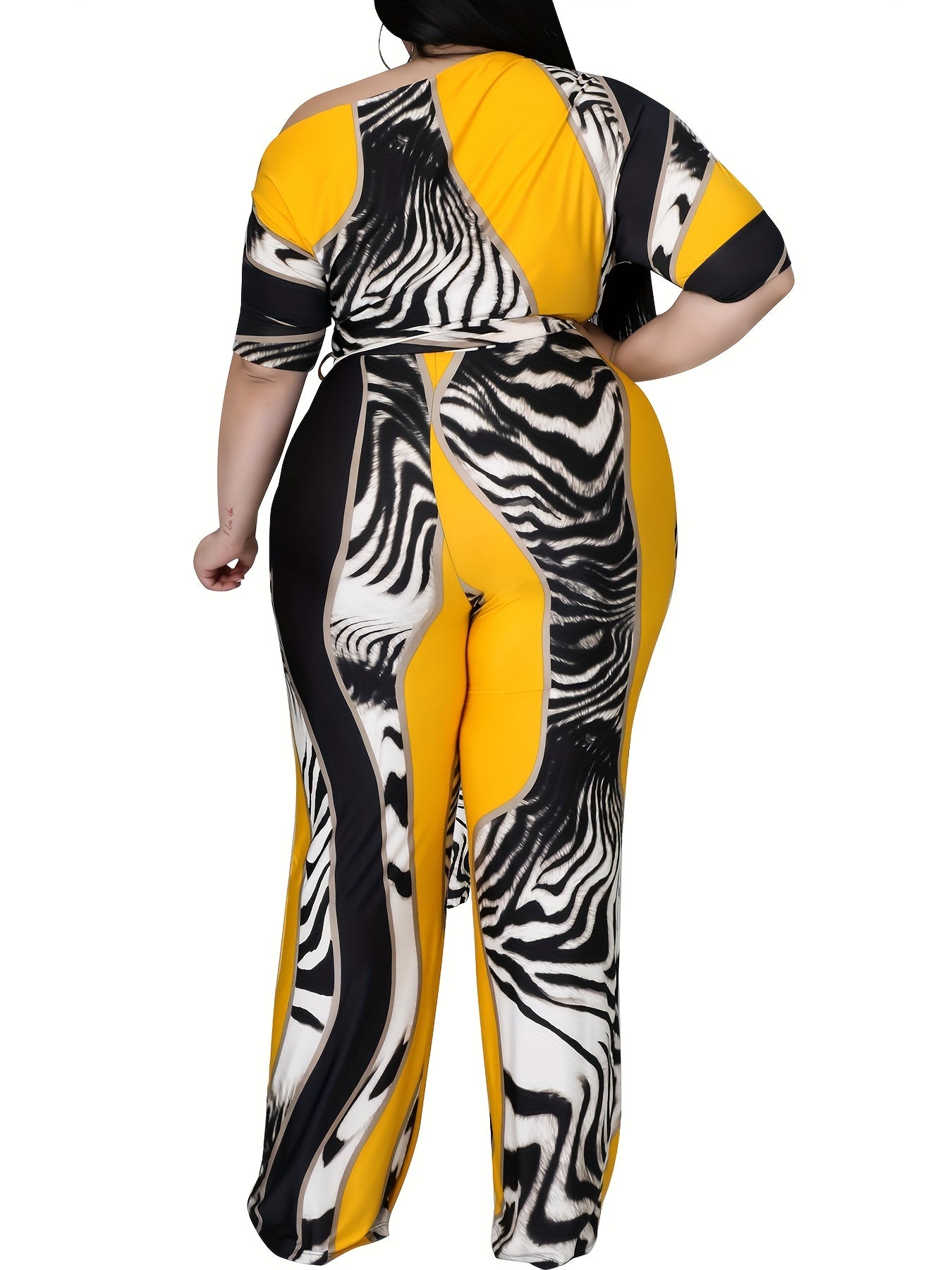 Casual Jumpsuit Print One Shoulder Long Sleeve Wide Leg