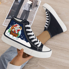 Christmas Santa Print Plush Lined Thermal Chunky Canvas Sneakers