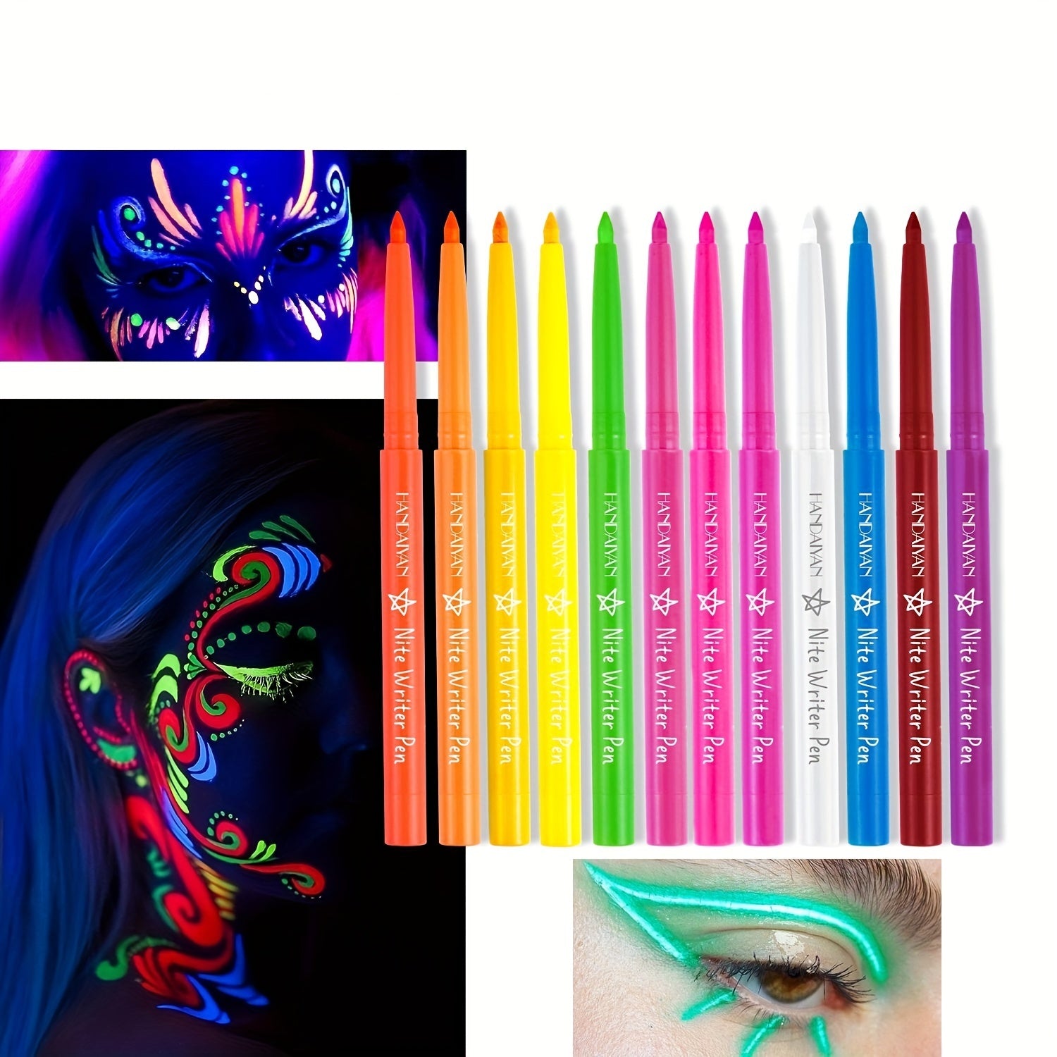 12 Colors Fluorescent Eyeliner Pen UV Waterproof Halloween Makeup