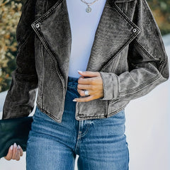 Distressed Denim Jacket, Solid, Long Sleeve, Crop