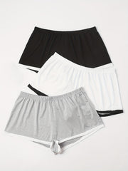 3 Pack Plus Size Colorblock Wide Leg Pajama Shorts Set