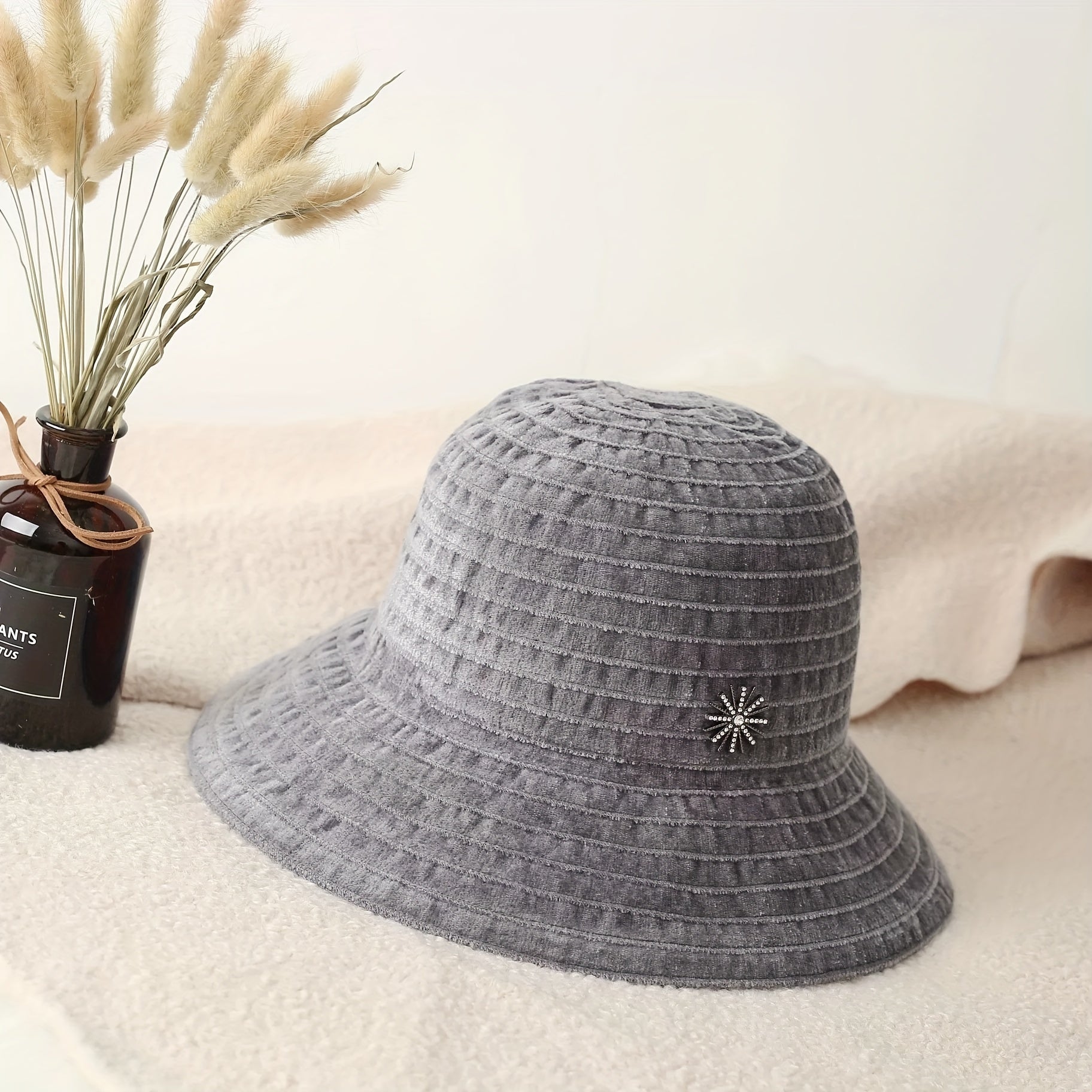 Striped Chenille Sun Hat Solid Casual Bucket Hats Casual Sunscreen Basin Hat
