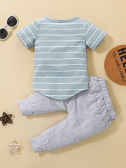 Baby Boys Striped Top Drawstring Sweatpants Set