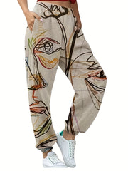 Graffiti Print Harem Pants High Waist Long Length Casual Pants