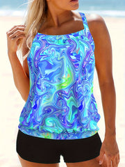 Modest Tankini Set Women's Plus Fluid Pattern Crisscross Back Cami Top