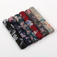Vintage Voile Flower Print Scarf Classic Windproof Shawl Head Wrap