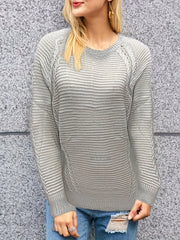 Solid Cable Long Sleeve Round Neck Sweater