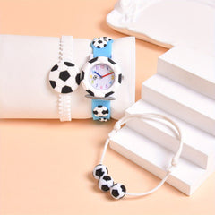 3pc Set 3D Cartoon Football Silicone Strap Boys' Quartz Watch