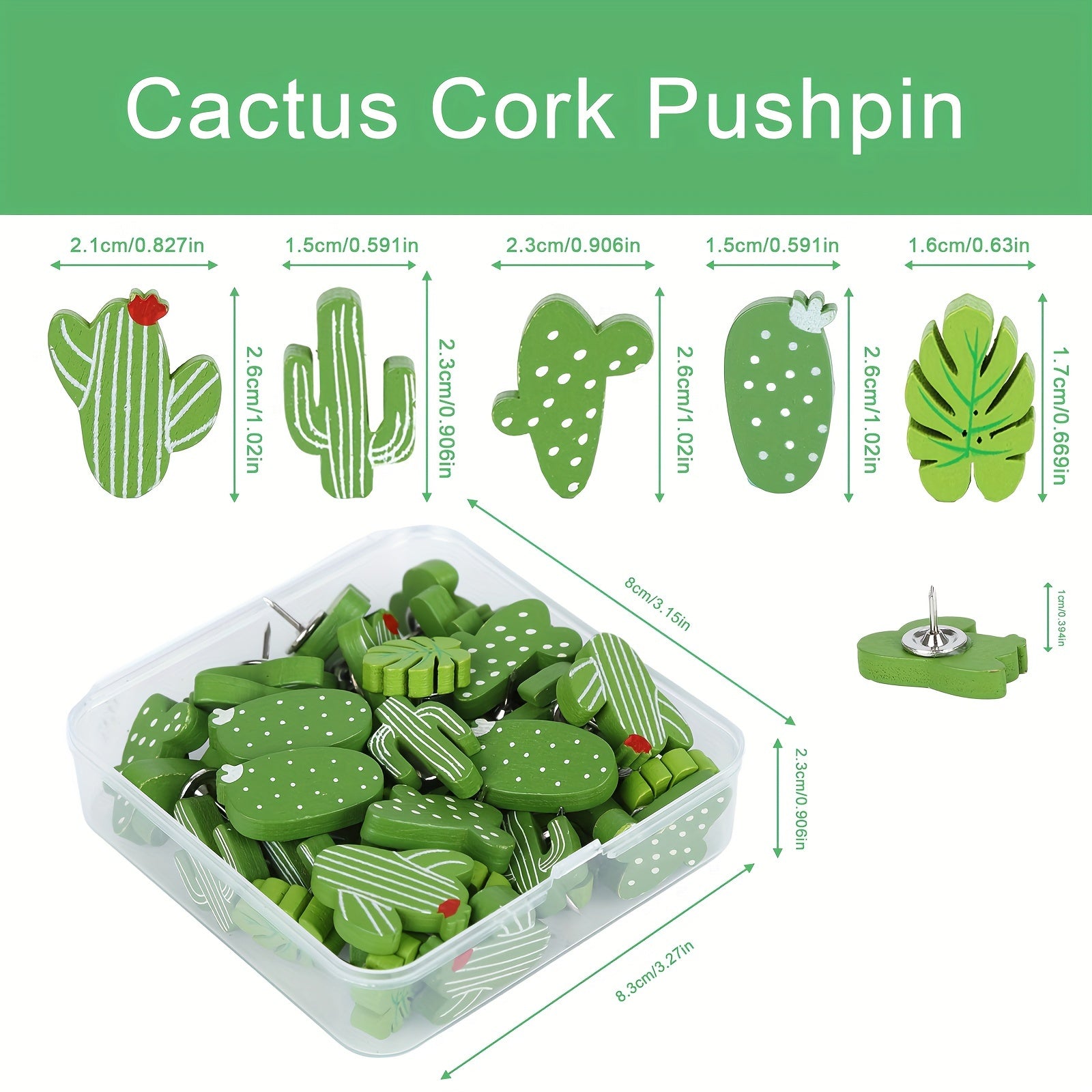 40pcs Cactus Palm Wooden Push Pins Thumb Tacks Green Wood Map Pin