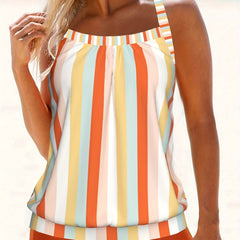 Vacay Tankini Set Women's Plus Striped Print Cami Top
