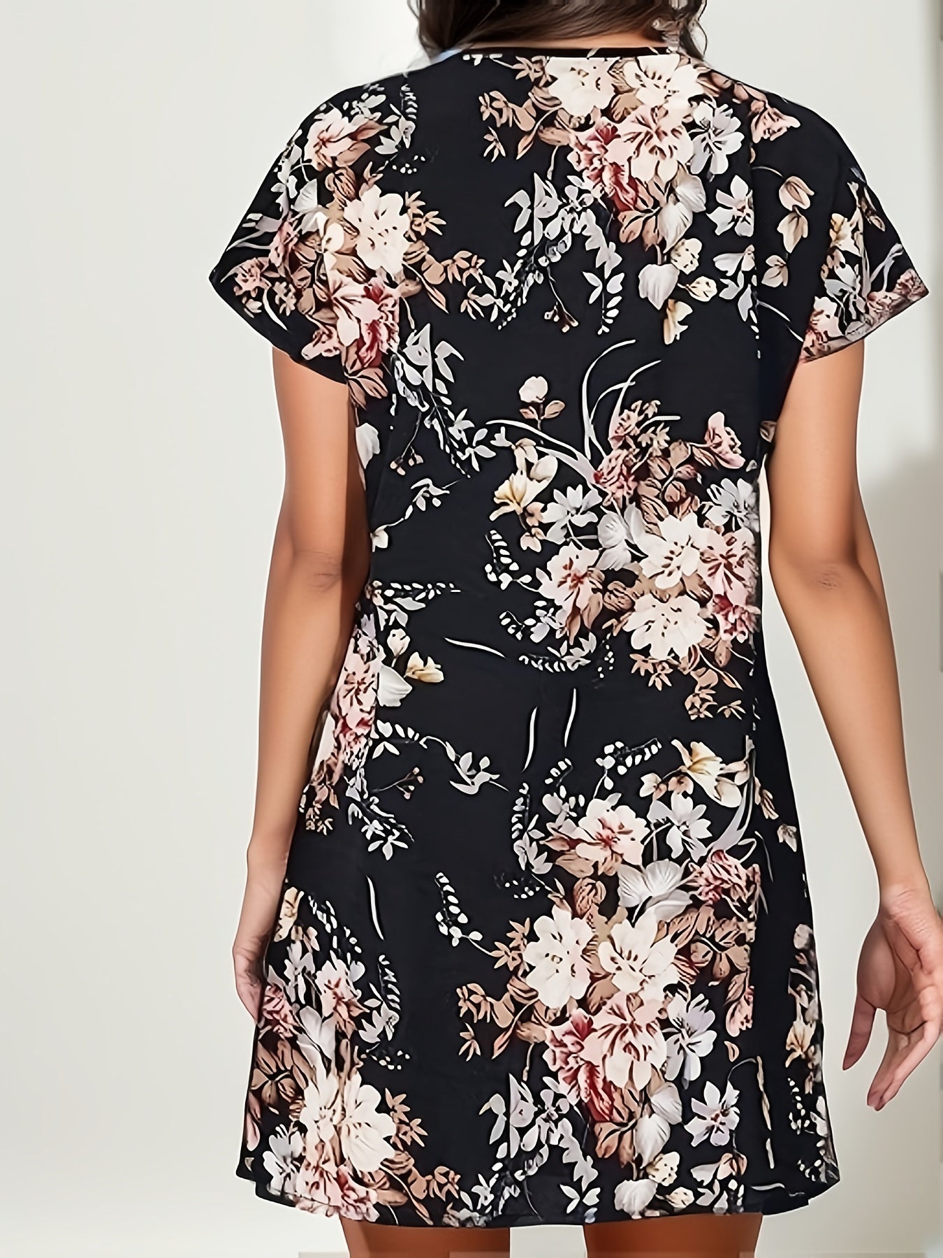 Floral Print Dress Short Sleeve Crew Neck Women's Clothing