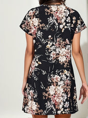 Floral Print Dress Short Sleeve Crew Neck Women's Clothing