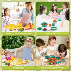 32pcs Kids Toy Kitchen Set Cooking Toys with Kettle Pots Utensils Eggs Fruits