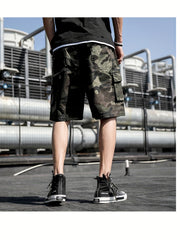 Camouflage Pattern Cargo Shorts Men's Casual Pocket Waist Drawstring Shorts