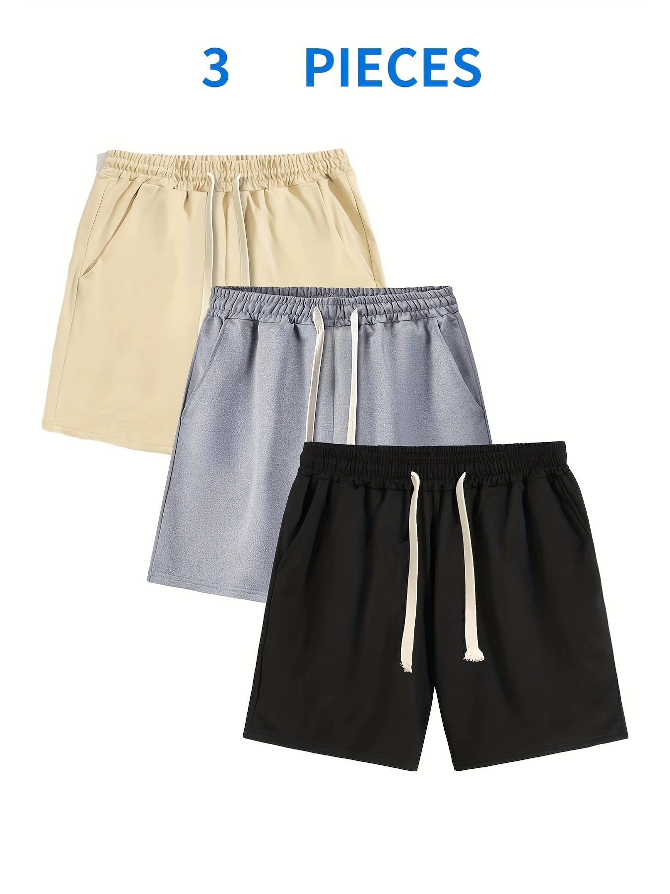 3 Pcs Men's Classic Comfy Elastic Waist Shorts for Summer
