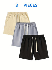 3 Pcs Men's Classic Comfy Elastic Waist Shorts for Summer