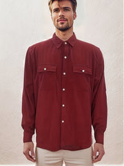 Men's Casual Button Up Long Sleeve Shirt with Flap Pocket