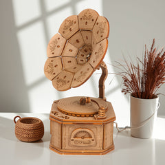 3D Wooden Puzzle Phonograph Music Box DIY Toy Desktop Decoration Or...