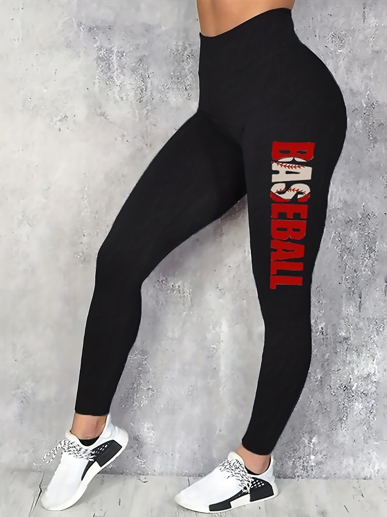 Baseball Letter Print Yoga Sports Pants High Waist Slimming Leggings