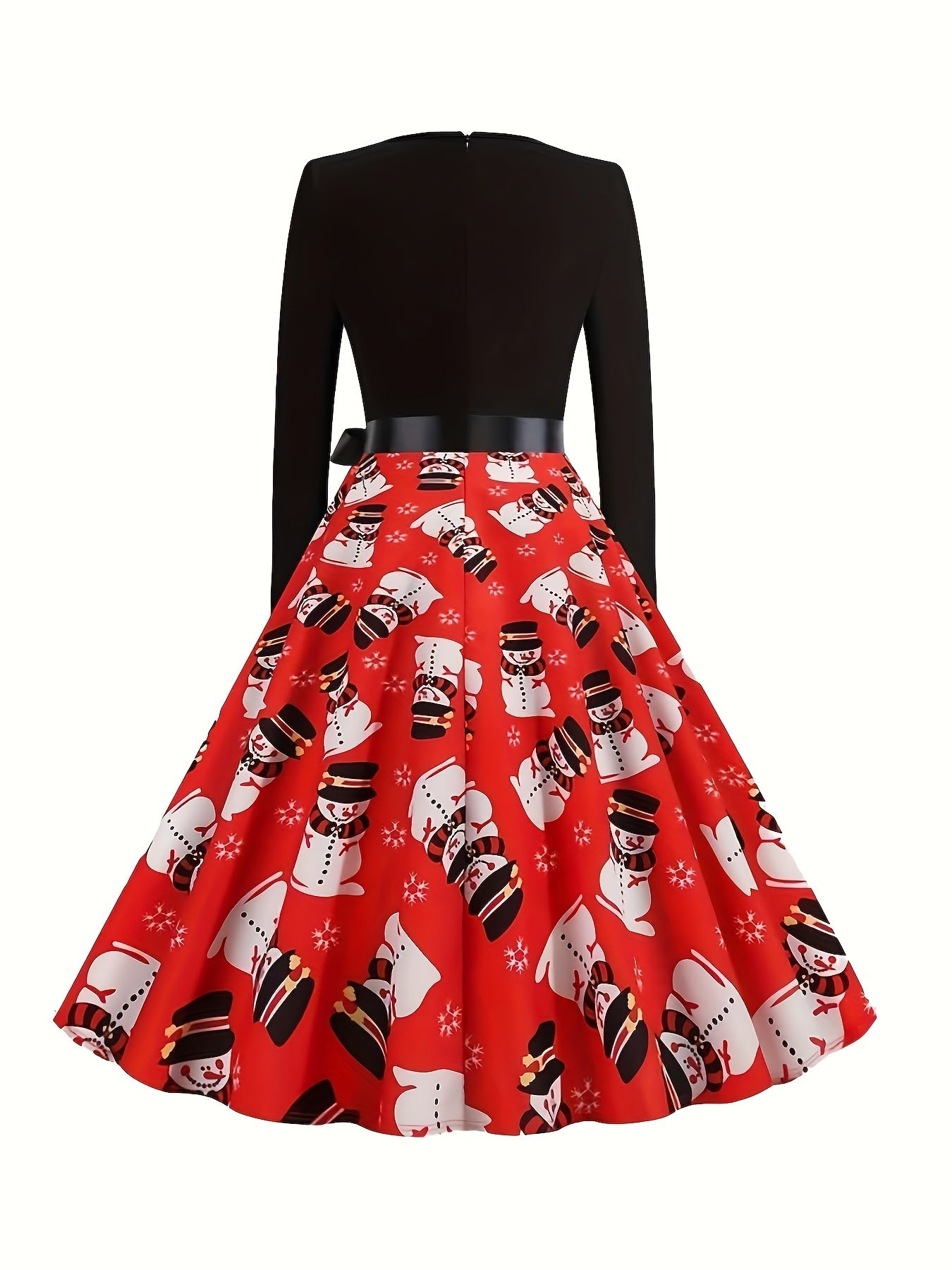 Colorblock Snowman Print Long Sleeve V Neck Dress