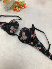 Floral Print Scoop Bra Comfy Push-Up Lingerie