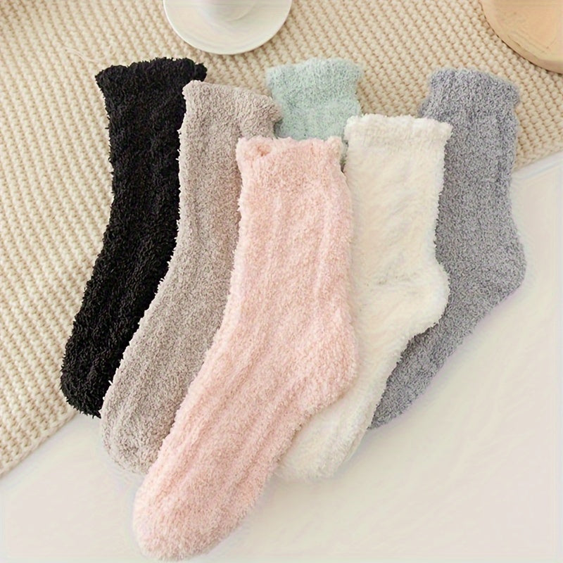 6 Pairs Fuzzy Socks Comfy & Warm Mid Tube Women's Stockings