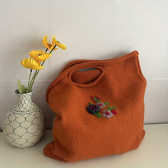 Flower Embroidery Crochet Bag Knitted Handbags Large Shopping Bag