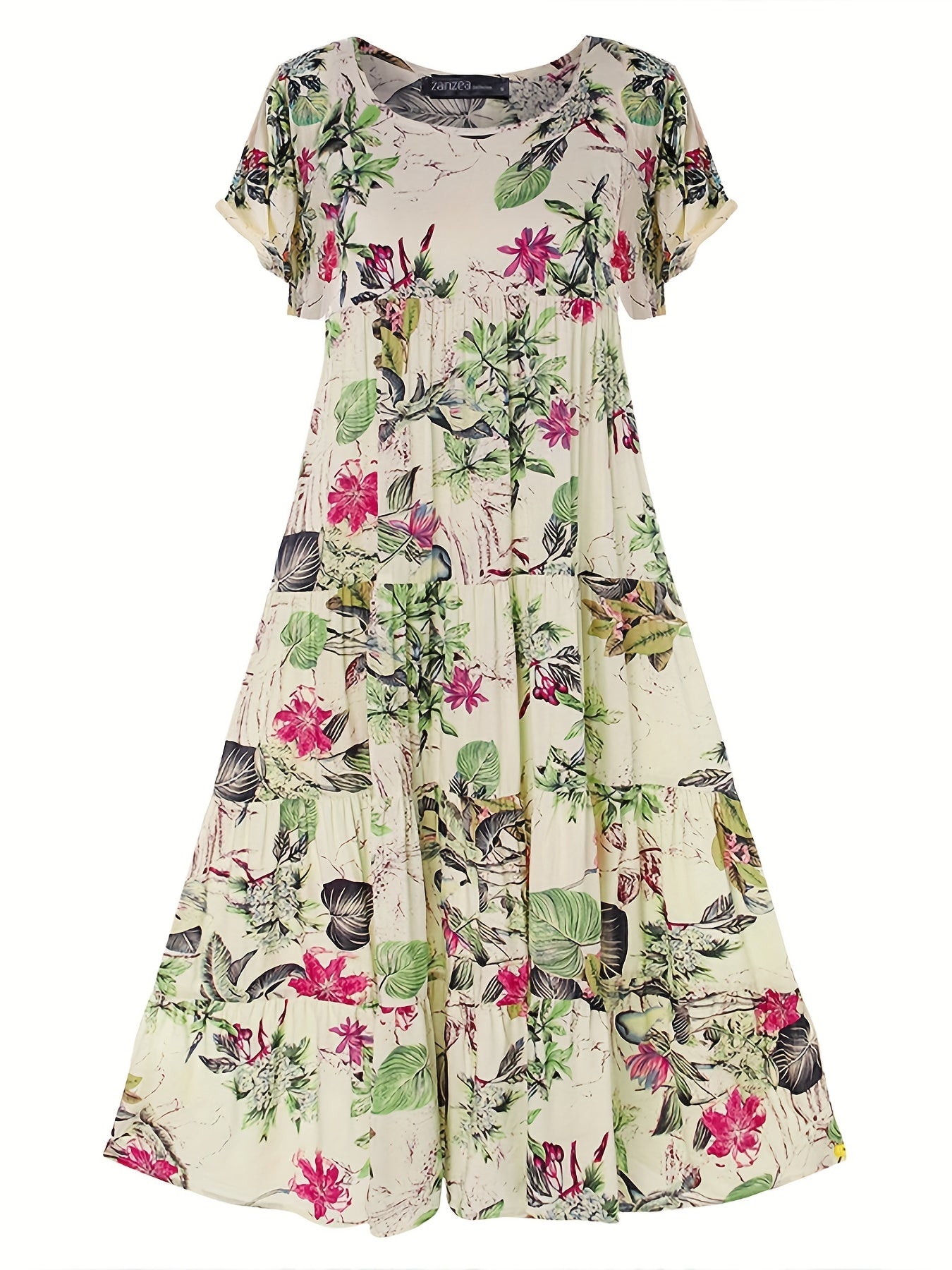 Women's Plus Floral Print Maxi Dress Short Sleeve Round Neck