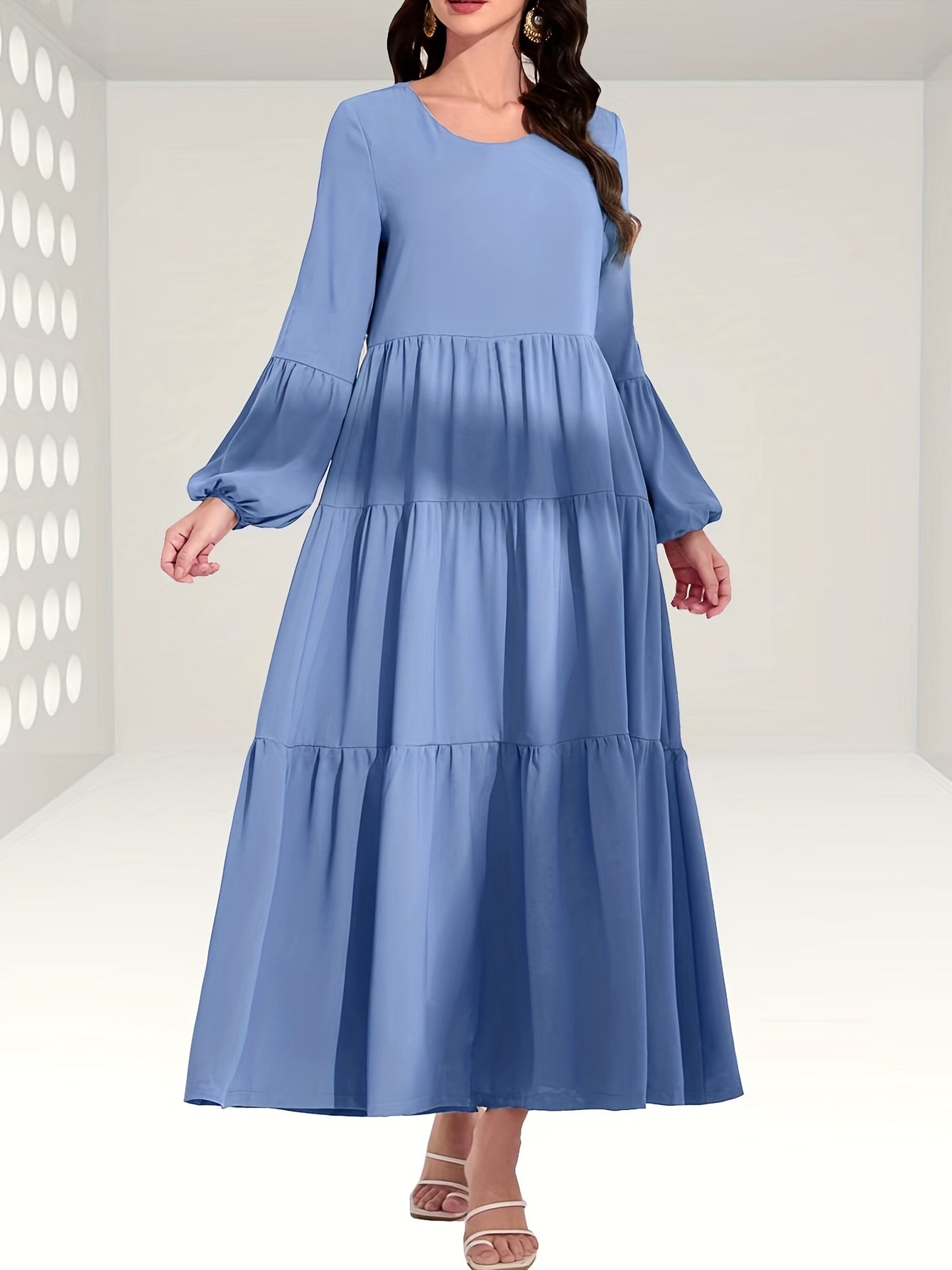 Ruched Lantern Sleeve Maxi Dress Women's Clothing