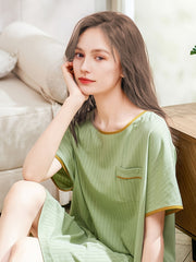 Short Sleeve NightDress Crew Neck Pajama Dress Women's Sleepwear