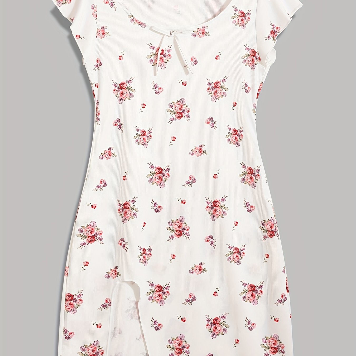 Floral Print NightDress Soft & Comfy Crew Neck Pajama Dress