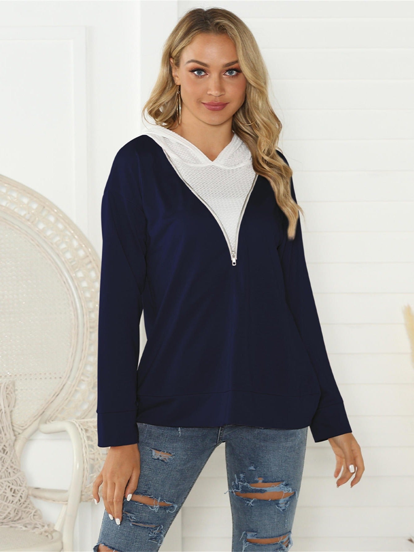 Contrast Zip Hoodie Active Sweatshirt