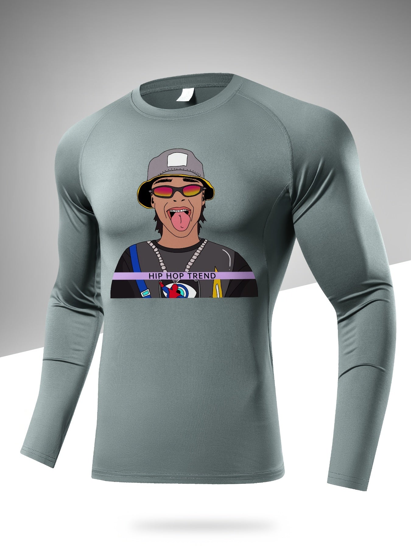 Men's Solid Letter Print Compression Shirt Long Sleeve