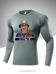 Men's Solid Letter Print Compression Shirt Long Sleeve