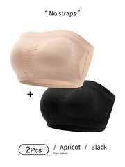 2 Pack Plus Size Tube Bra Set Bandeau Solid Stay Put Removable Pad Women's Plus
