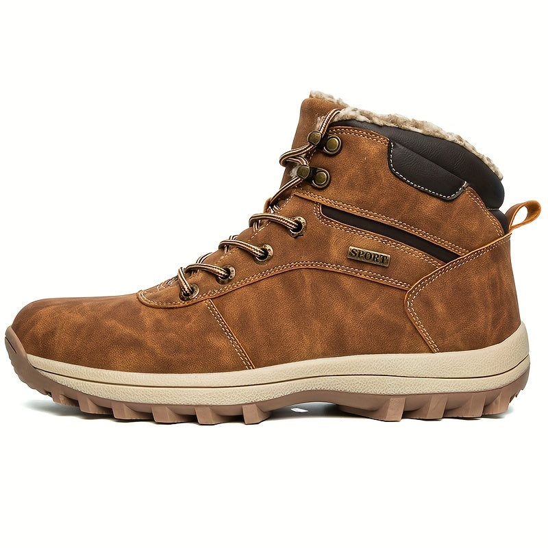 Men's Plush Lined Ankle Boots Warm Lace Up Durable Shoes Non-Slip